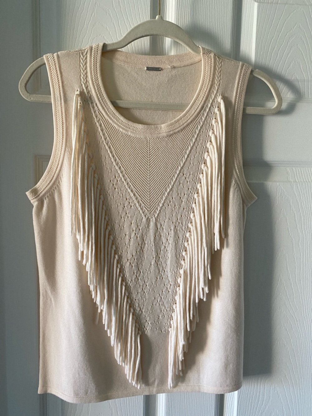 Elie Tahari Cream Fringe Knit Tank Top